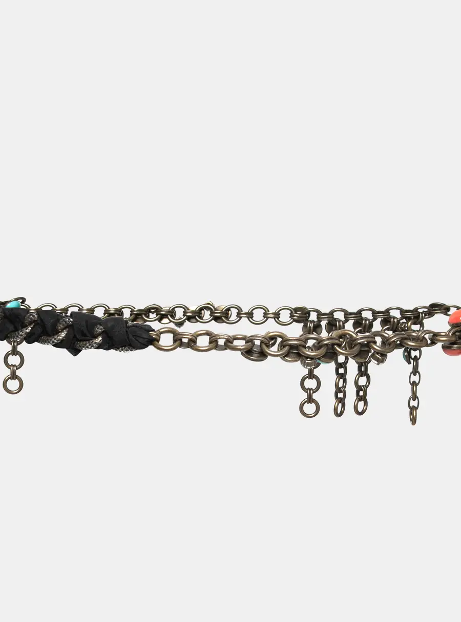 Lanvin Crystal Plastic Fabric Two Tone Gold Chain Belt