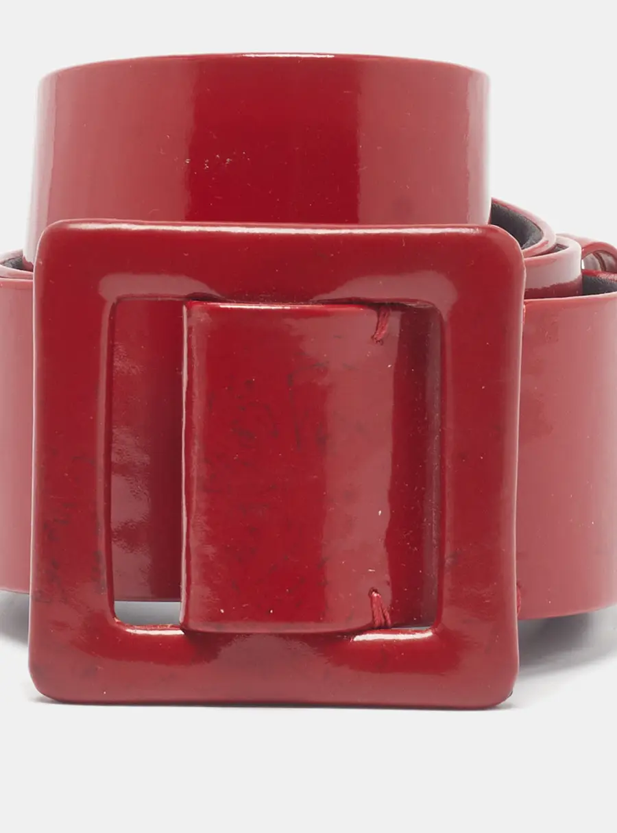 Lanvin Covered Buckle L Wide Belt Red Patent Leather