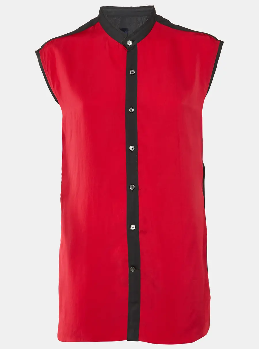 Lanvin Pink & Black Sleeveless Button Front Shirt M