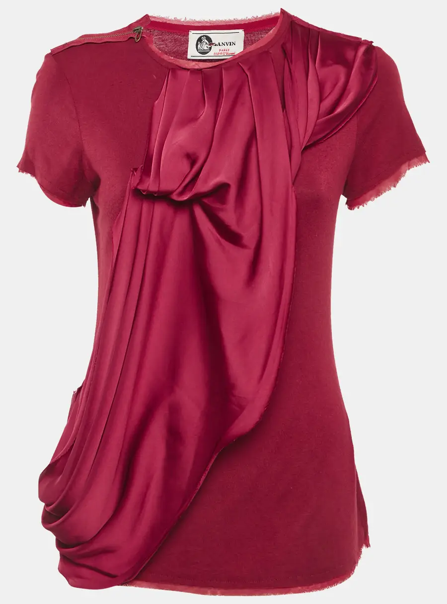 Lanvin Red Jersey Satin Drape Trim Detail Top S