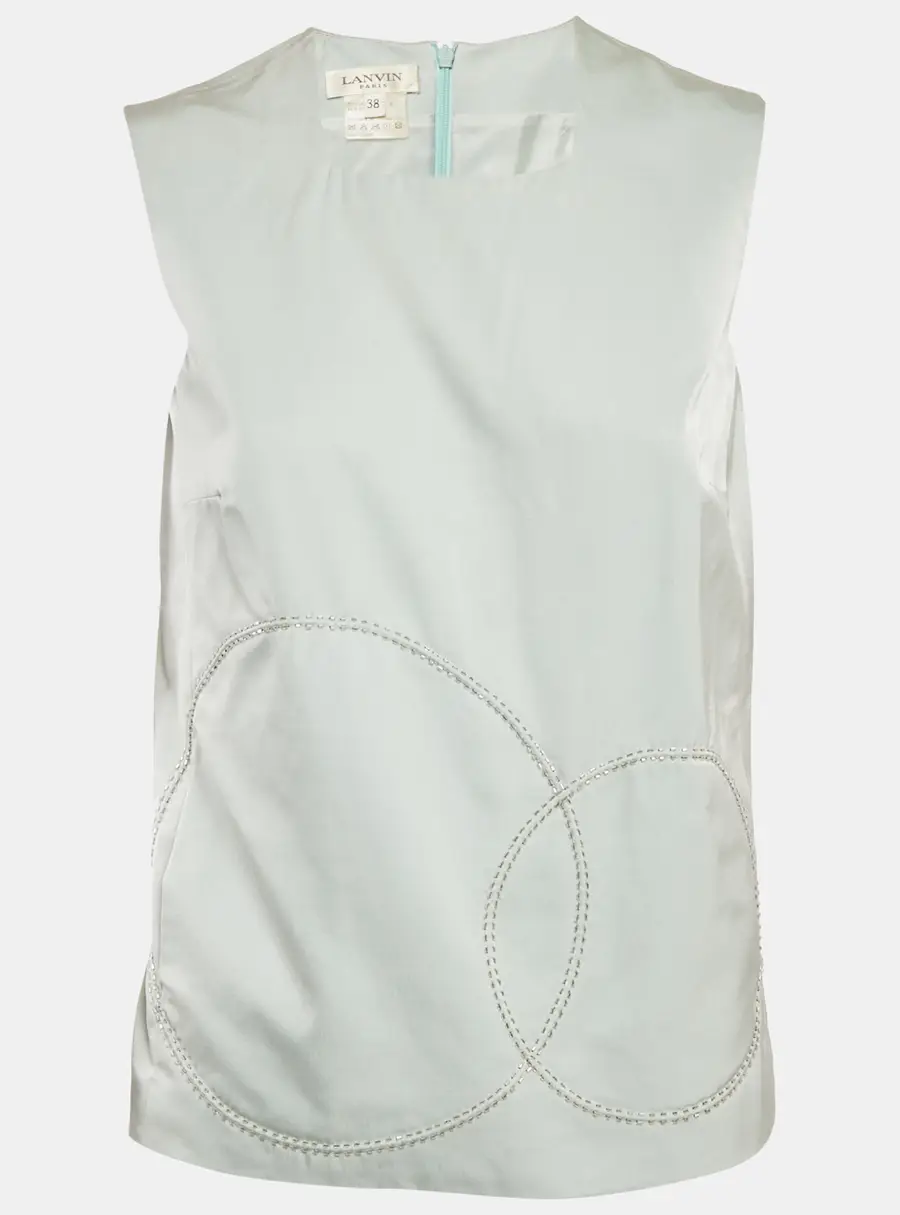 Lanvin Green Embellished Wool Blend Sleeveless Top M