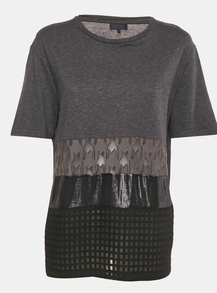 Lanvin Grey Lurex Paneled Jersey T-Shirt L