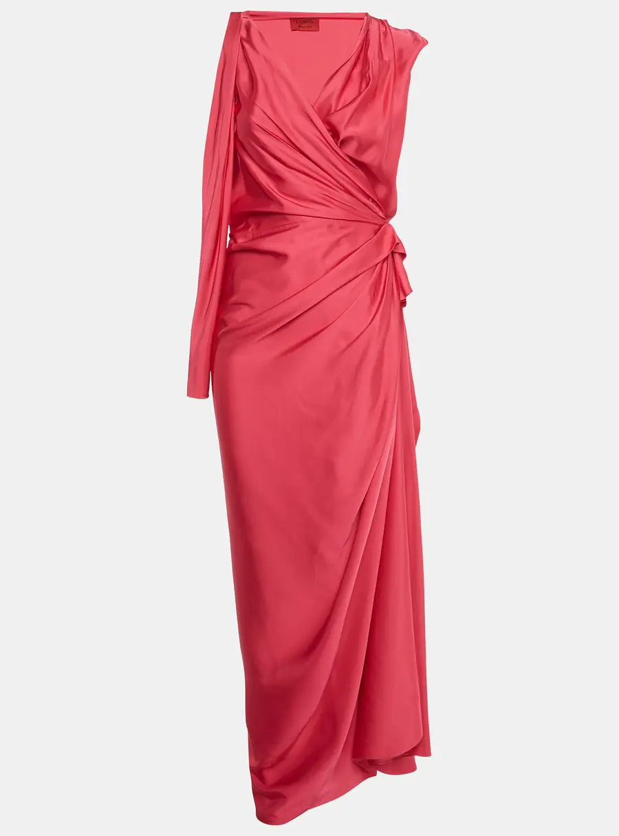 Lanvin Pink Satin Draped Wrap Maxi Dress S