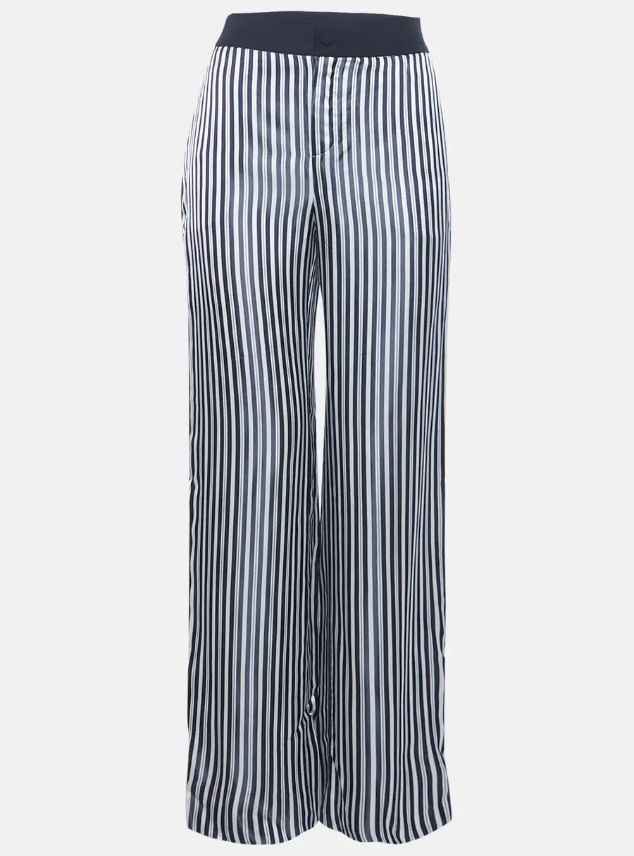Lanvin White/Navy Blue Striped Satin Trousers S