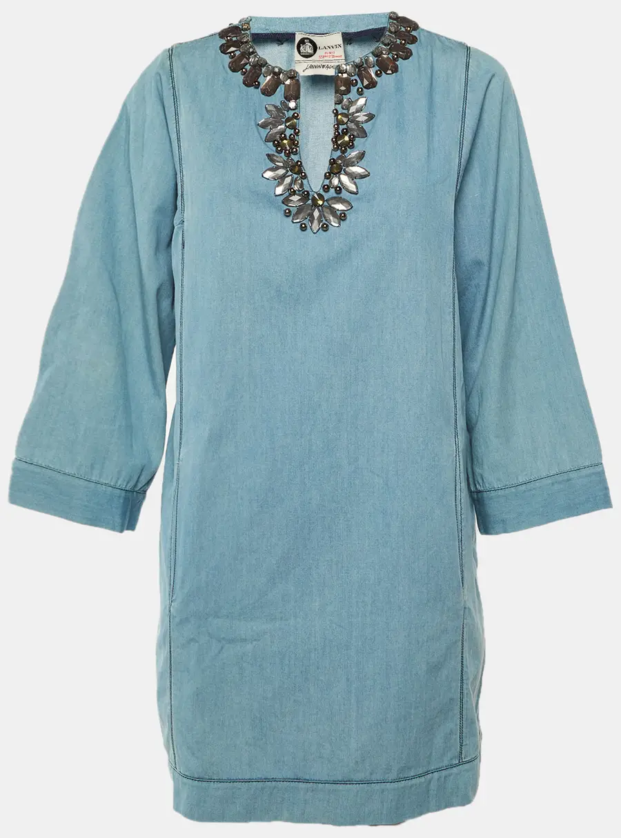Elbaz x Lanvin X Acne Blue Embellished Detail Denim Mini Dress M