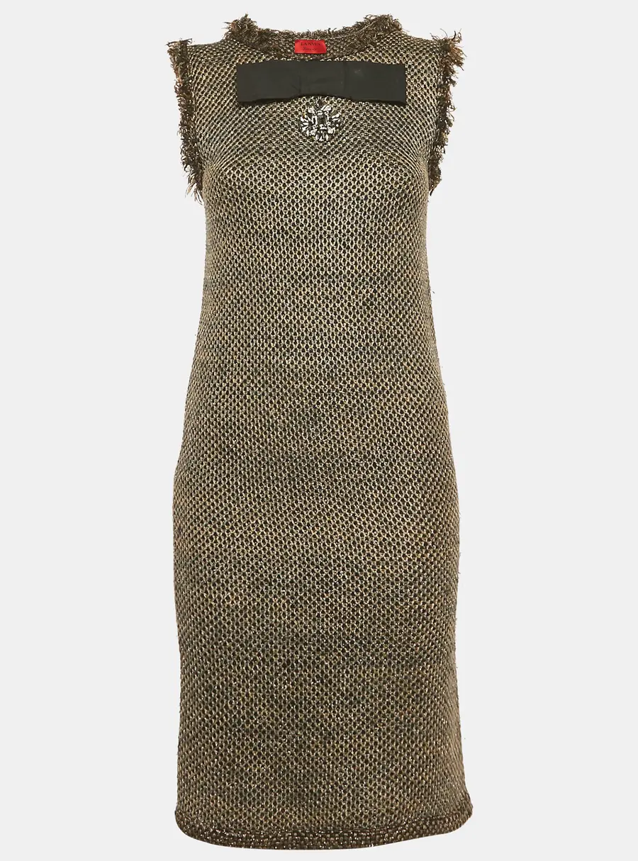 Lanvin Black/Grey Lurex Knit Bow Detail Mini Dress S