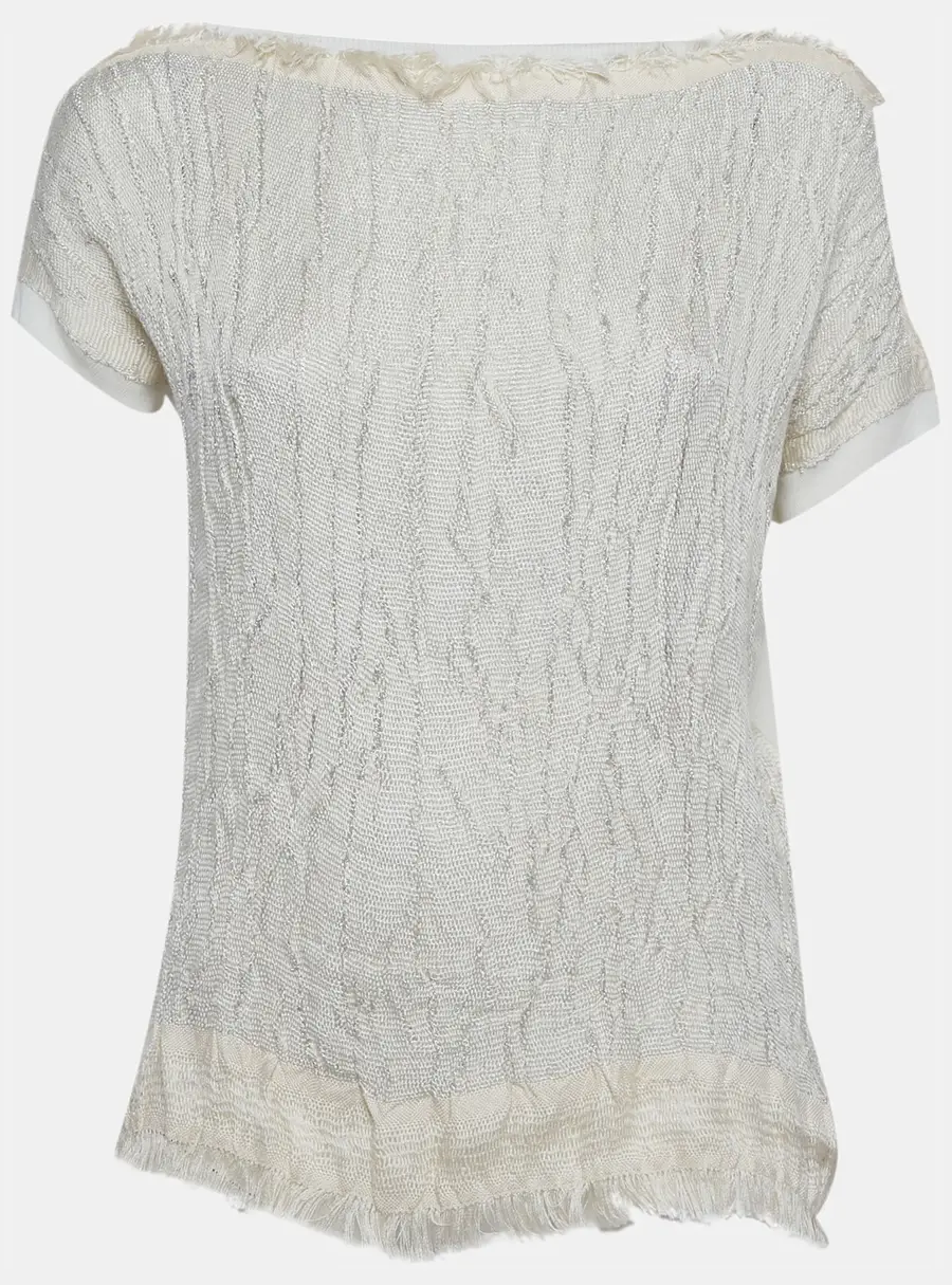 Lanvin White Lurex Knit Short Sleeves Top XS
