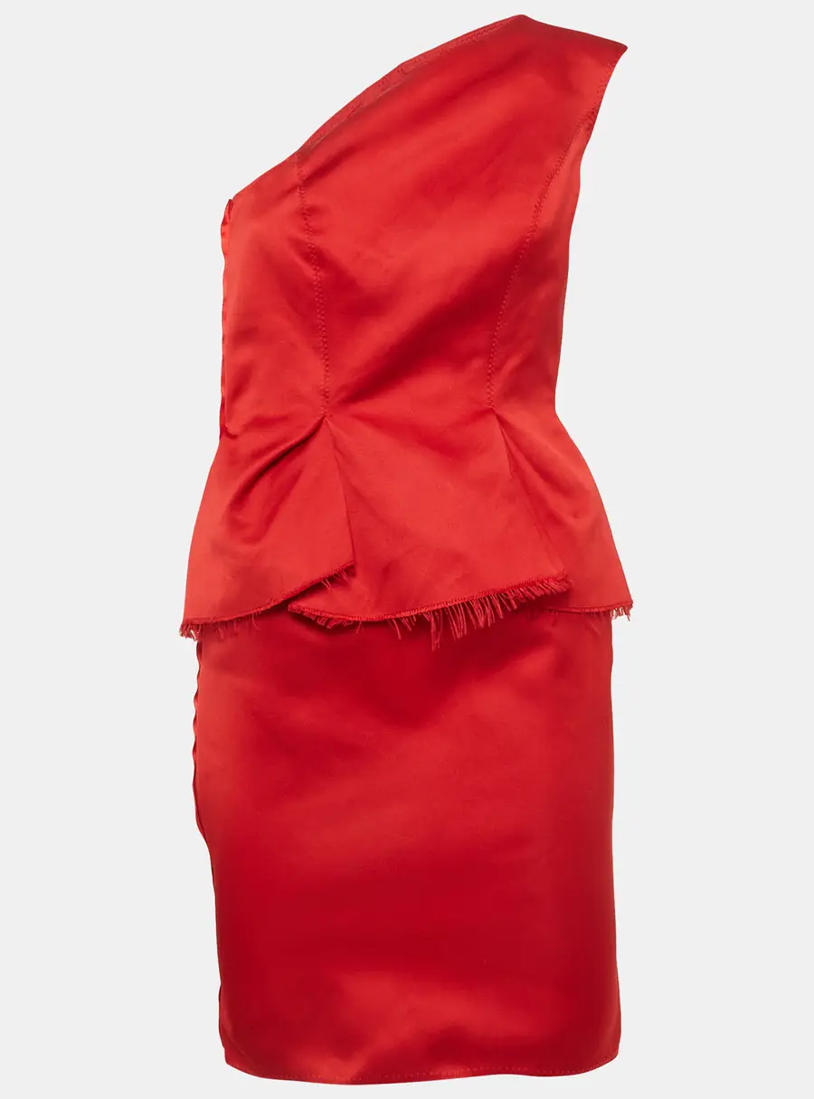 Lanvin Les 10 ans Red Satin One Shoulder Peplum Dress S