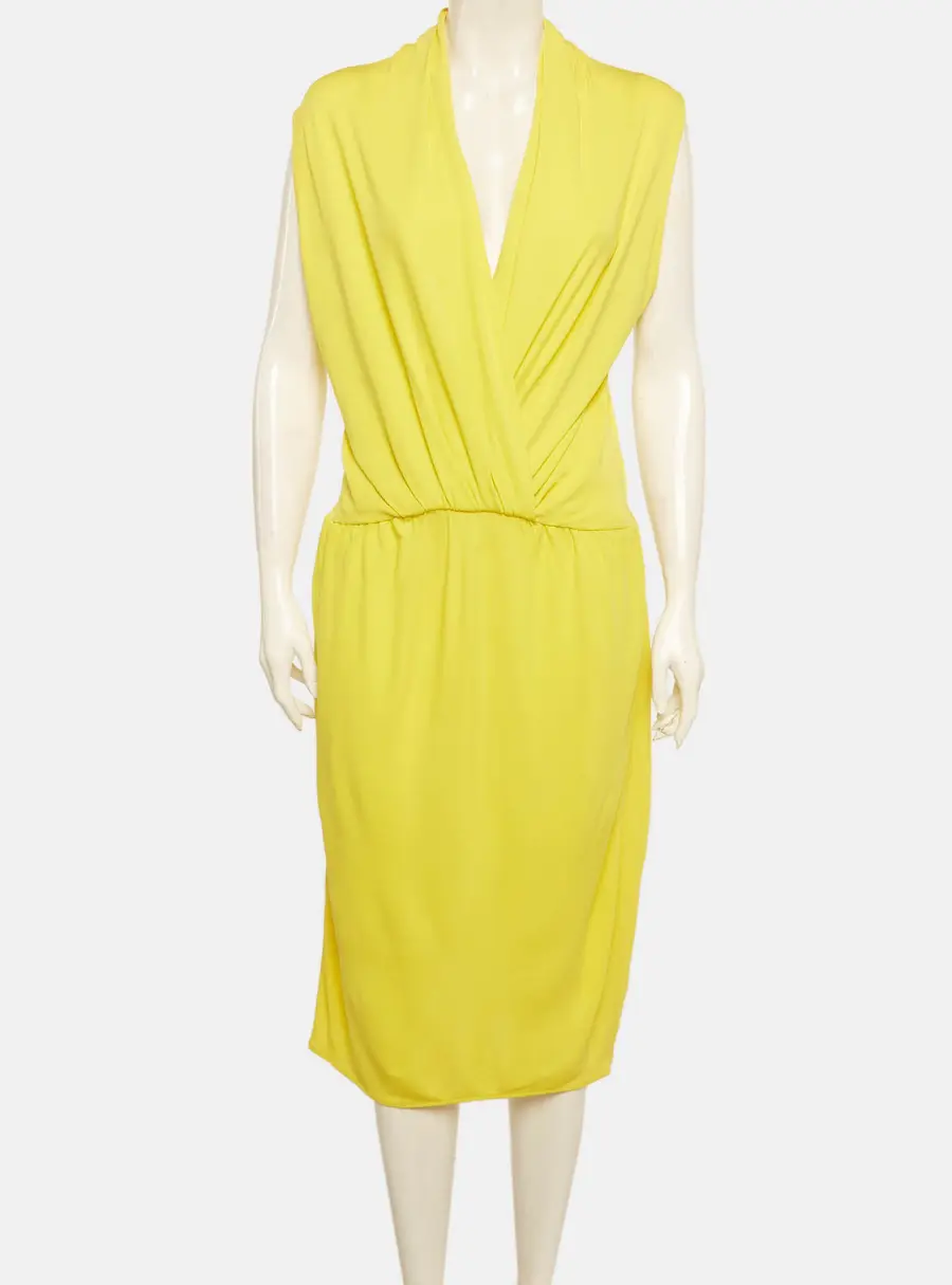 Lanvin Yellow Jersey V-Neck Midi Dress M