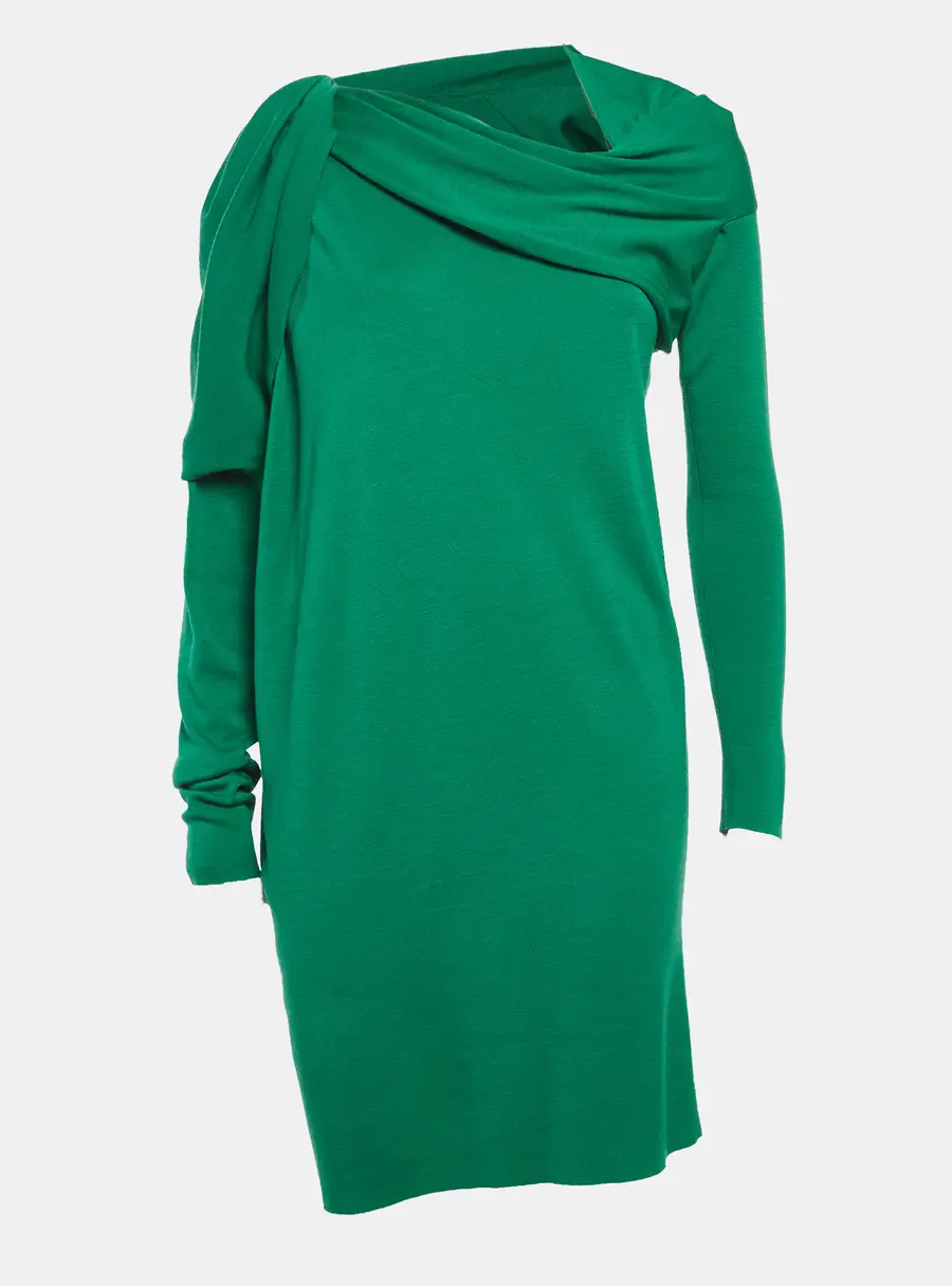 Lanvin Green Knitted Asymmetric Draped Mini Dress L