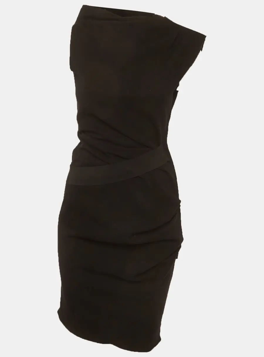 Lanvin Black Wool Blend Draped Mini Dress M