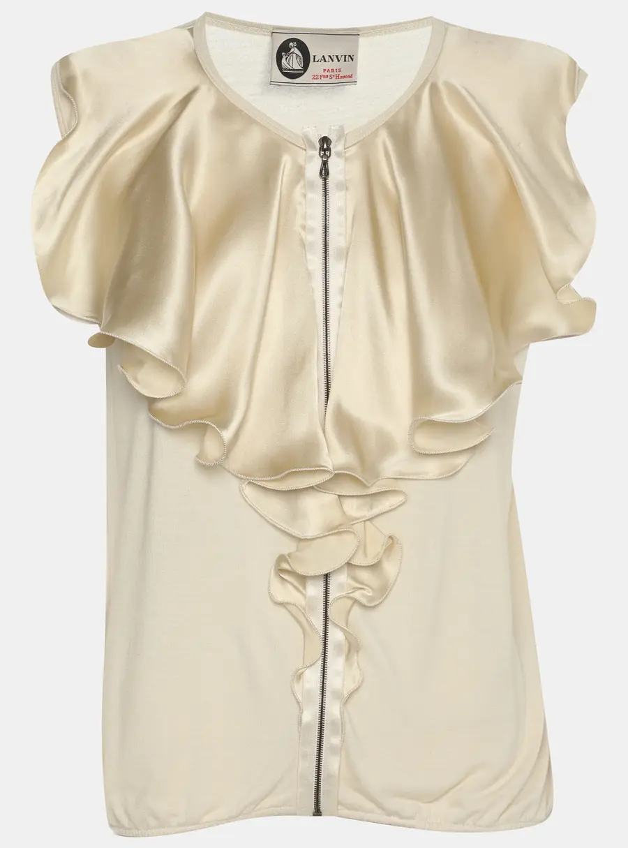 Lanvin Cream Satin Ruffle Top L