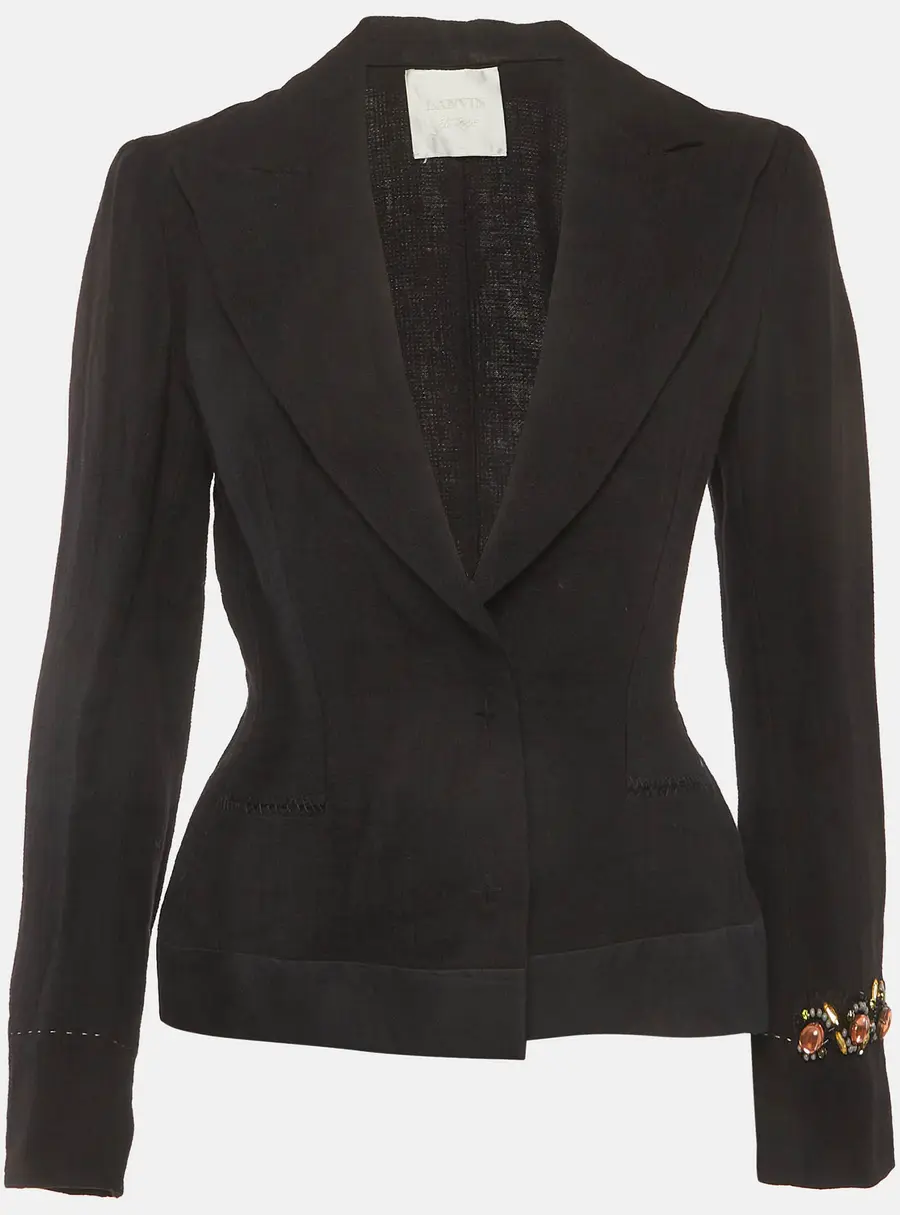 Lanvin Black Linen Embellished Cuff Blazer S