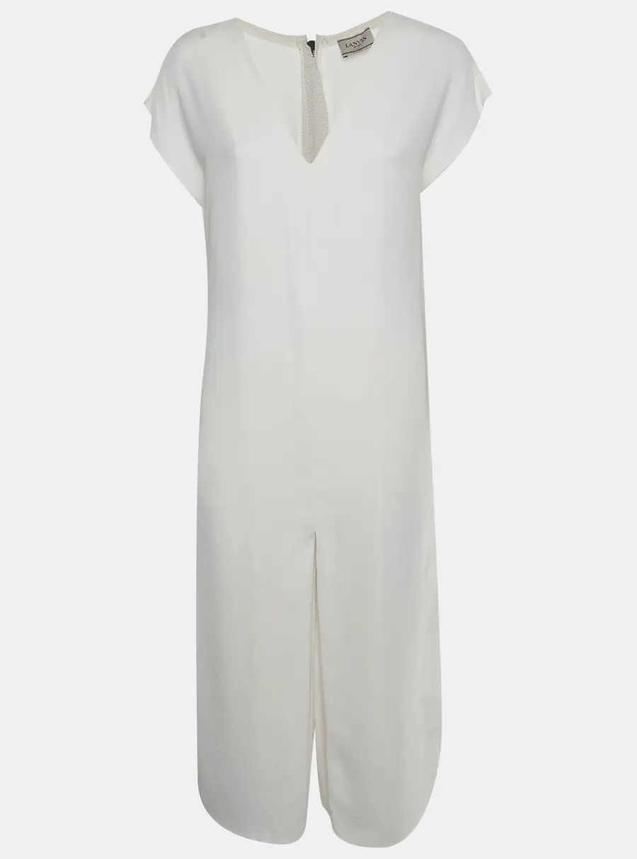Lanvin White Stretch Crepe V-Neck Exposed Zipper Romper M