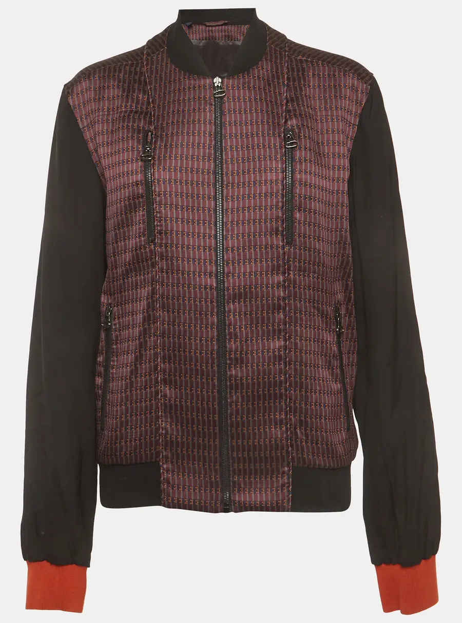 Lanvin Grey/Red Striped Jacquard Zip-Up Bomber Jacket M