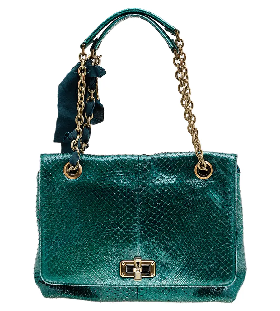 Lanvin Metallic Sea Green Python Leather Happy Shoulder Bag