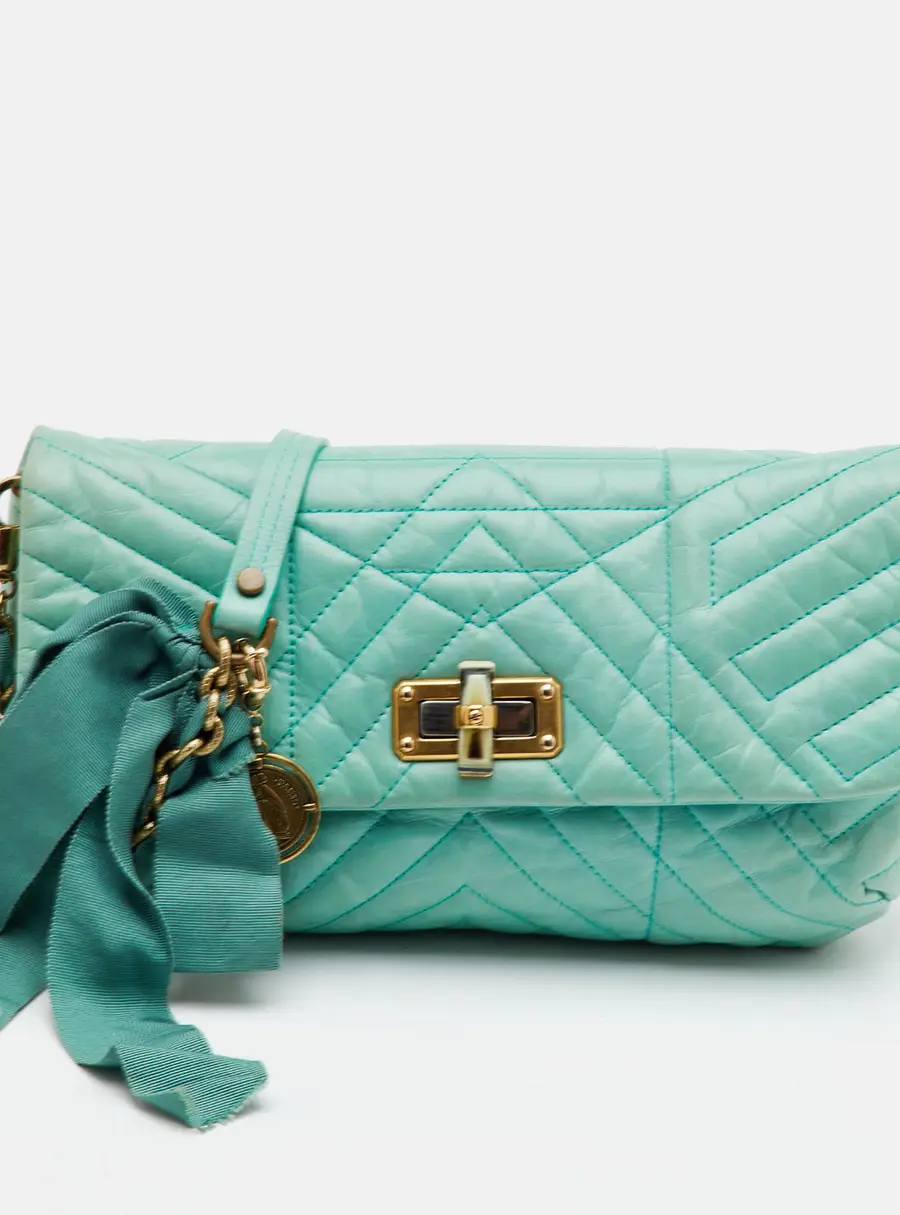 Lanvin Happy Medium Light Green Quilted Leather Flap Shoulder Bag