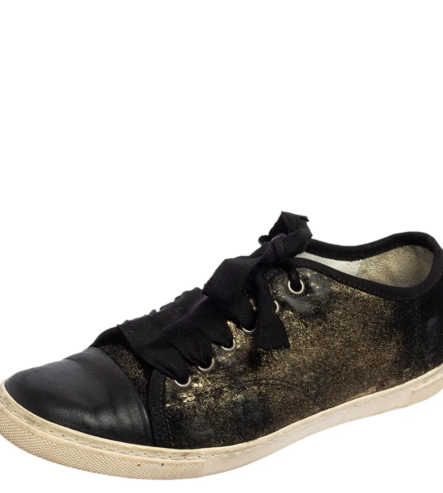 Lanvin Black/Gold Calf Hair and Leather Low-Top Sneakers Size 37