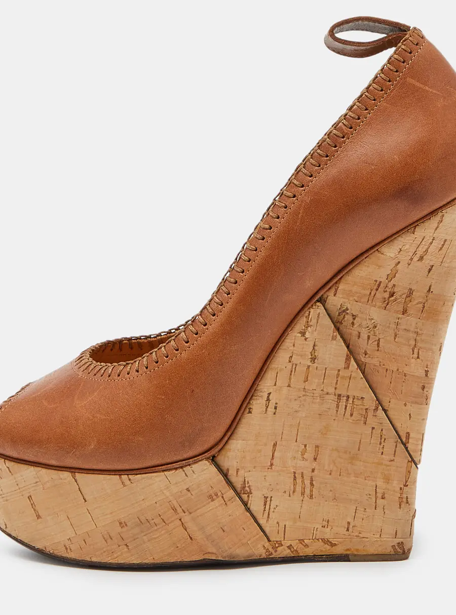 Lanvin Beige Leather Wedge Platform Pumps Size 39