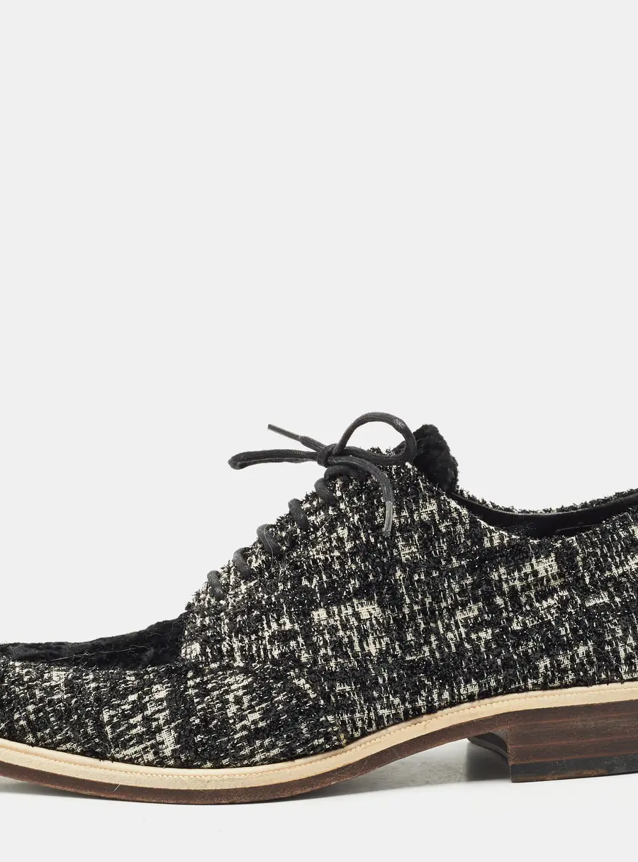 Lanvin Black/White Velvet Lace Up Derby Size 36