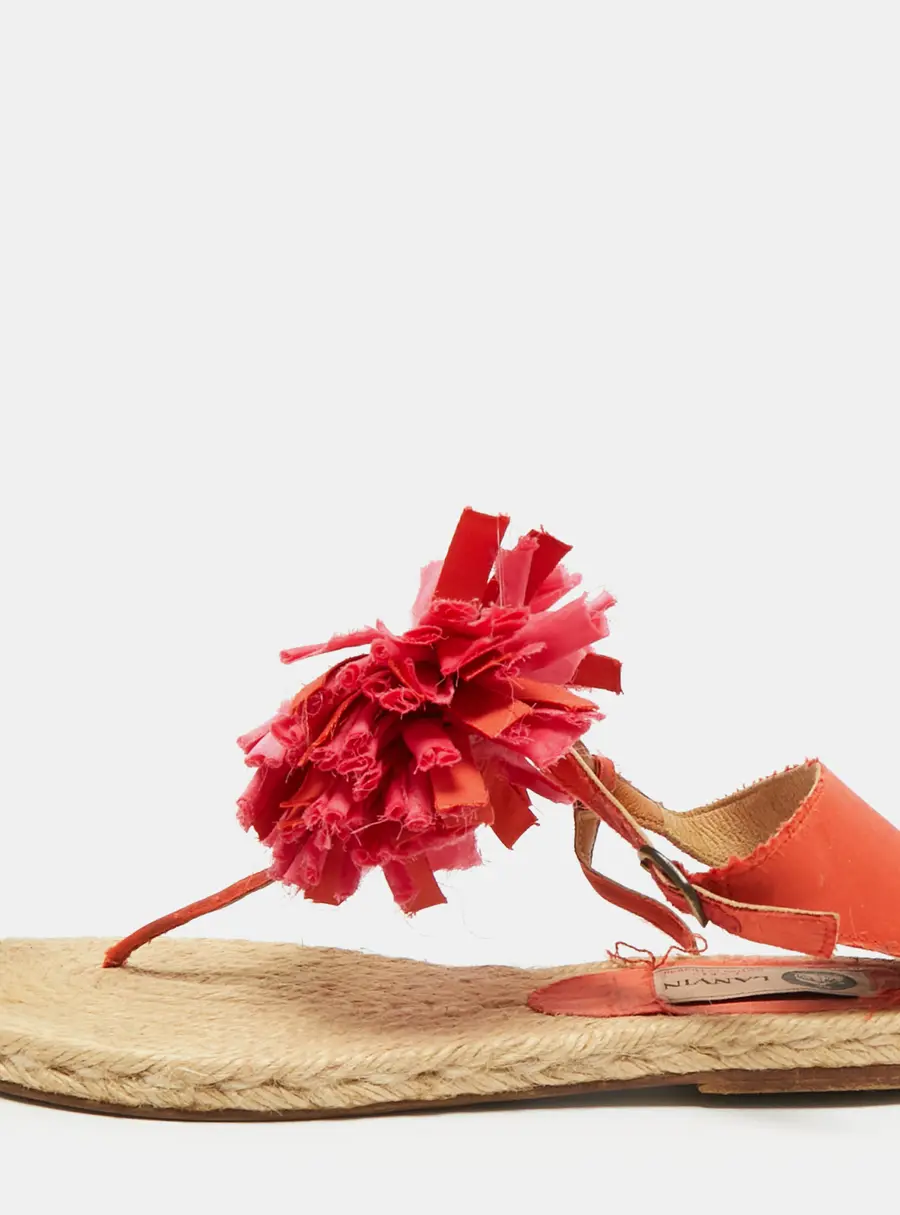 Lanvin Pink Satin Flower Bow Thong Espadrille Flat Sandals Size 39