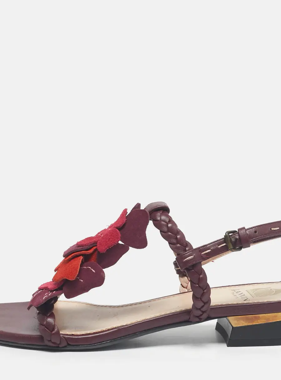 Lanvin Burgundy Leather and Suede Ankle Strap Sandals Size 37