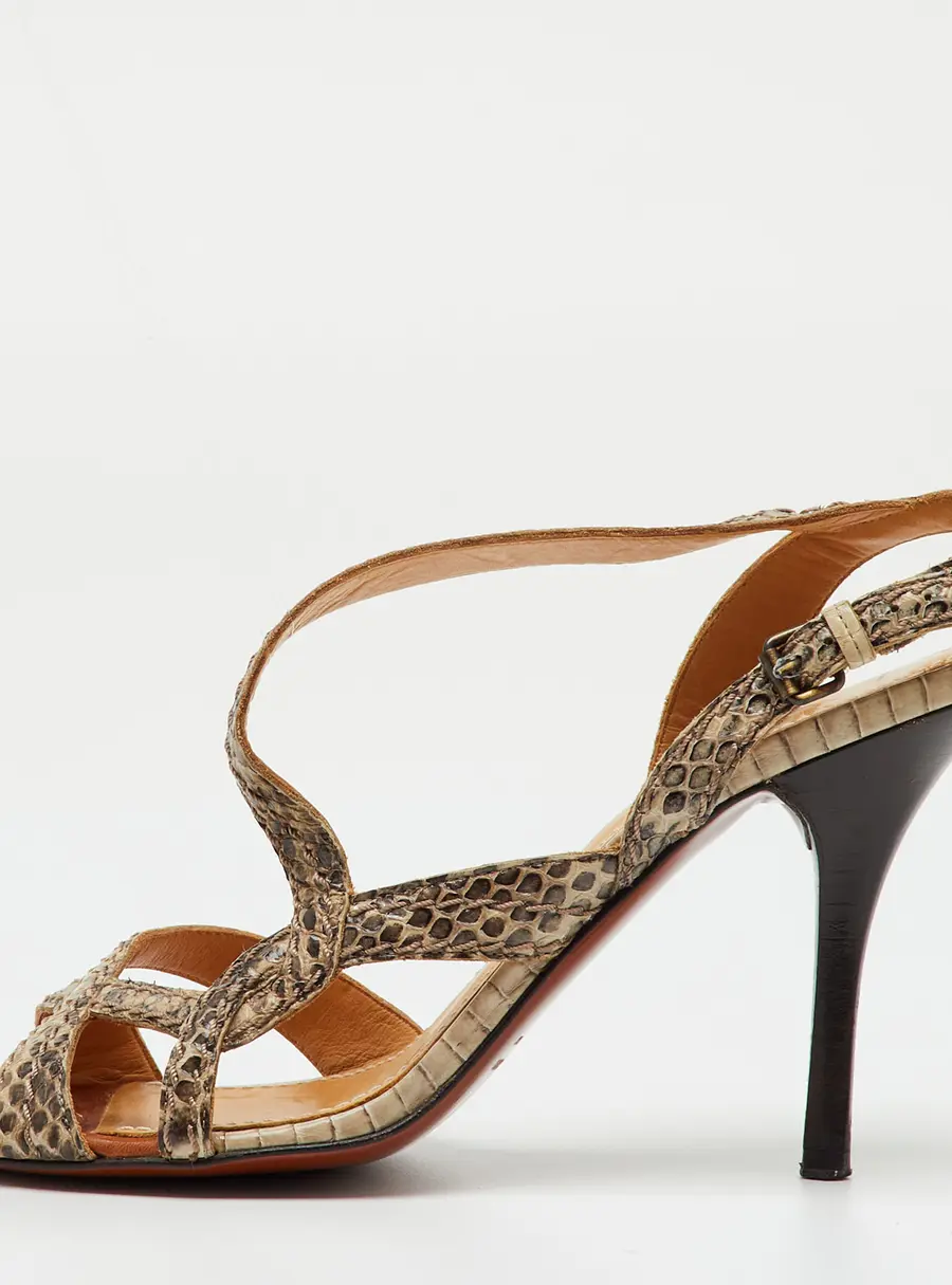 Lanvin Multicolor Python Leather Strappy Slingback Sandals Size 38