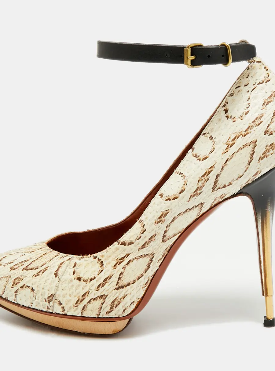 Lanvin Size 38 Multicolor Snakeskin Leather Ankle Strap Pumps
