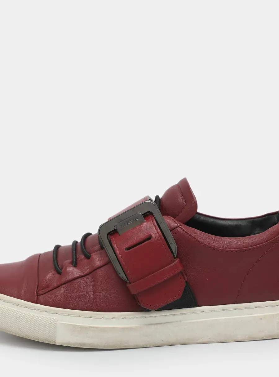 Lanvin Buckle Embellished Size 37 Burgundy Leather Slip On Sneakers
