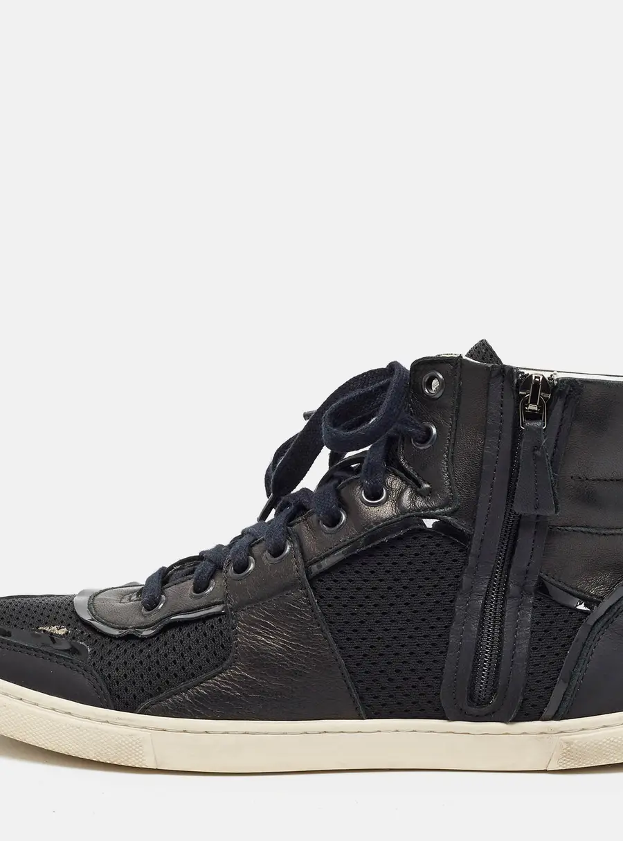 Lanvin Size 39 Black Leather and Mesh High Top Sneakers
