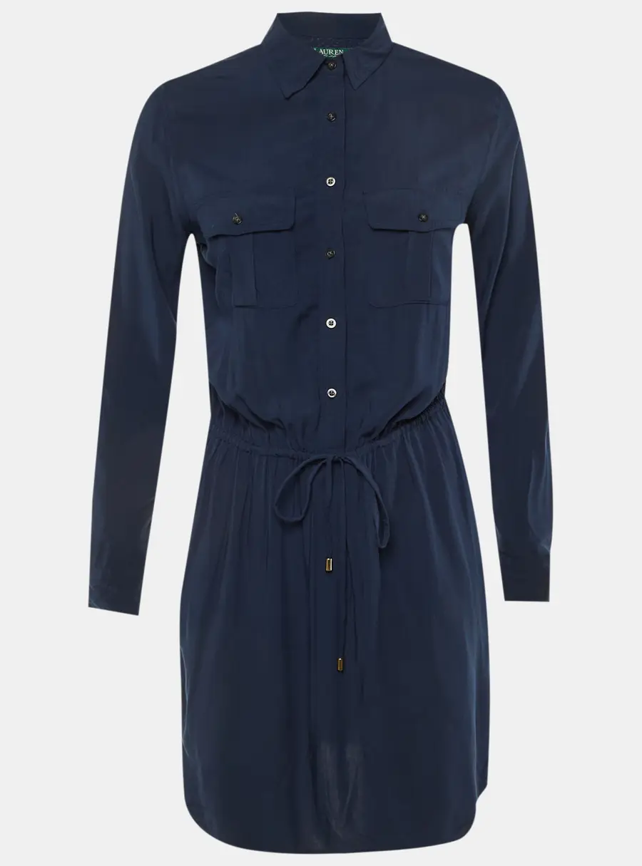 Lauren Ralph Lauren Navy Blue Poplin Knee Length Dress S