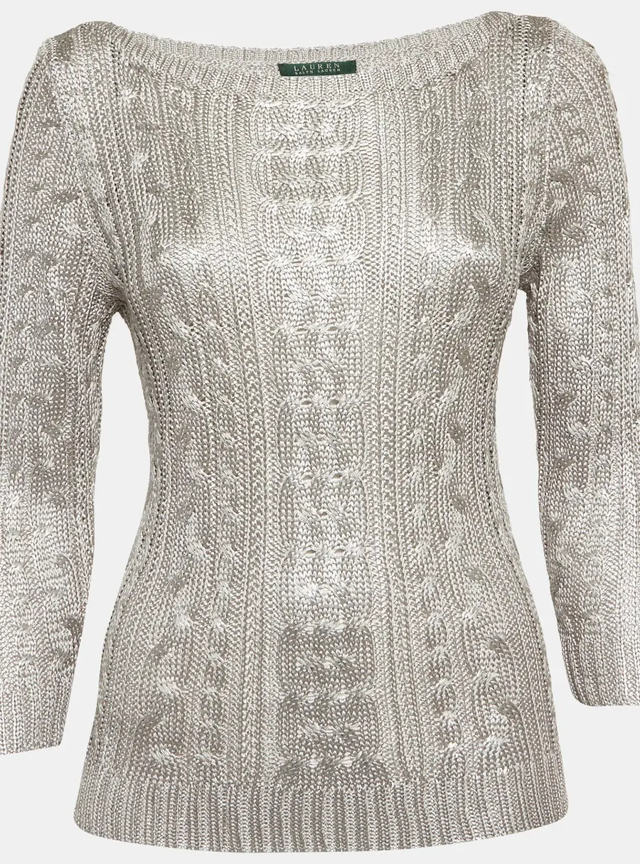 Lauren Ralph Lauren Silver Cable Knit Sweater M