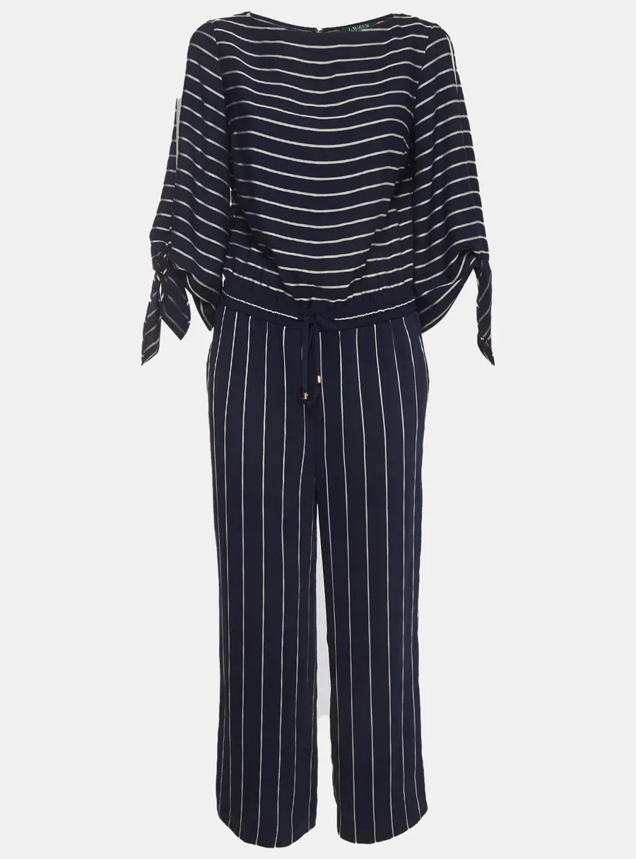 Lauren Ralph Lauren Navy Blue Stripe Crepe Jumpsuit S