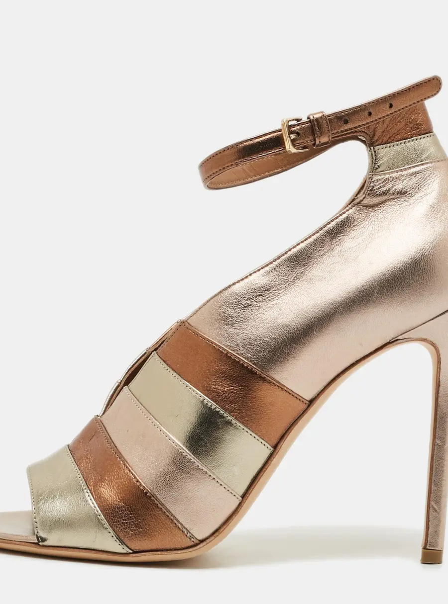 Laurence Dacade Sianni Size 39 Metallic Leather Open Toe Ankle Strap Pumps