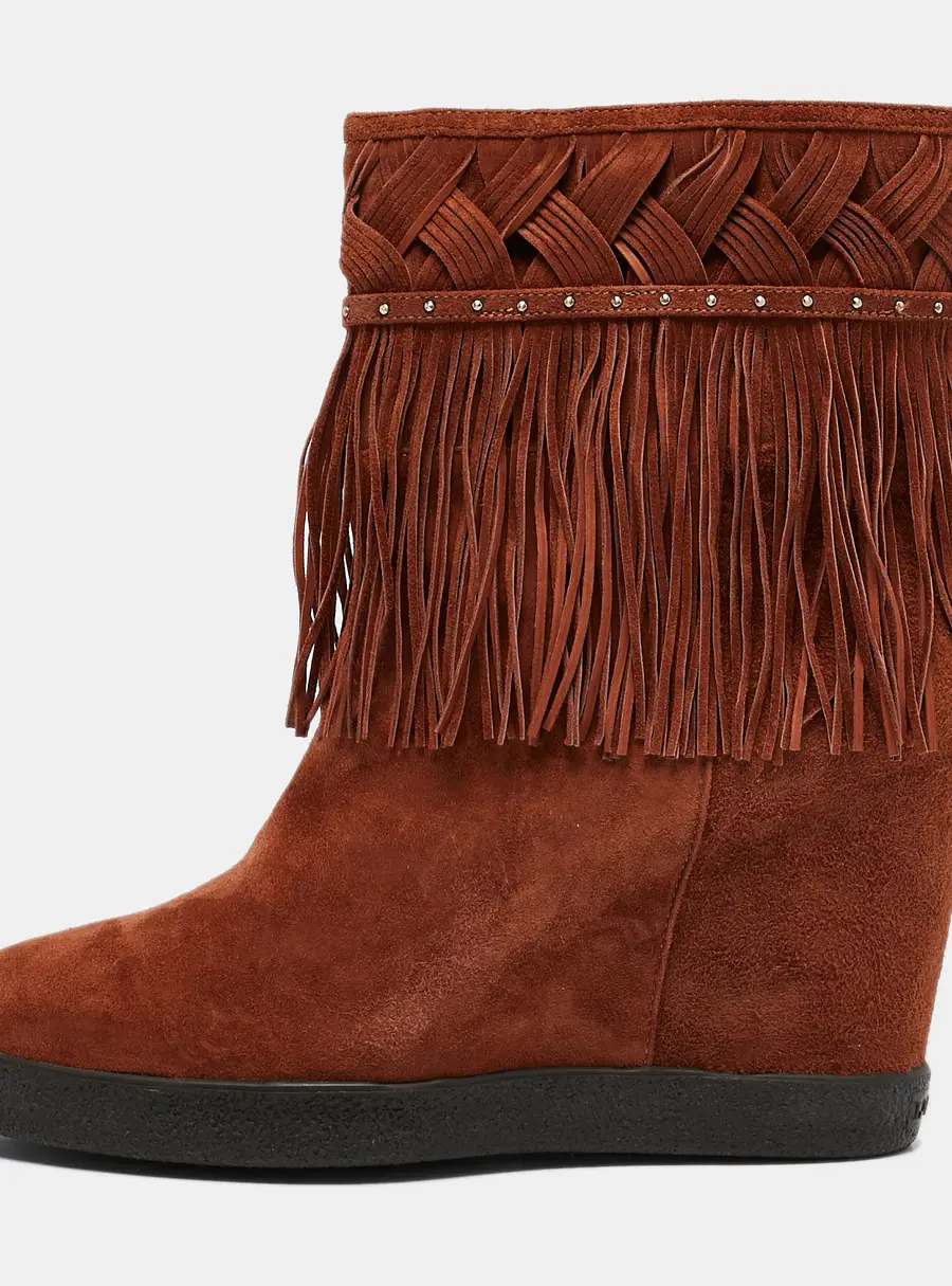 Le Silla Brown Suede Fringe Ankle Boots Size 38.5