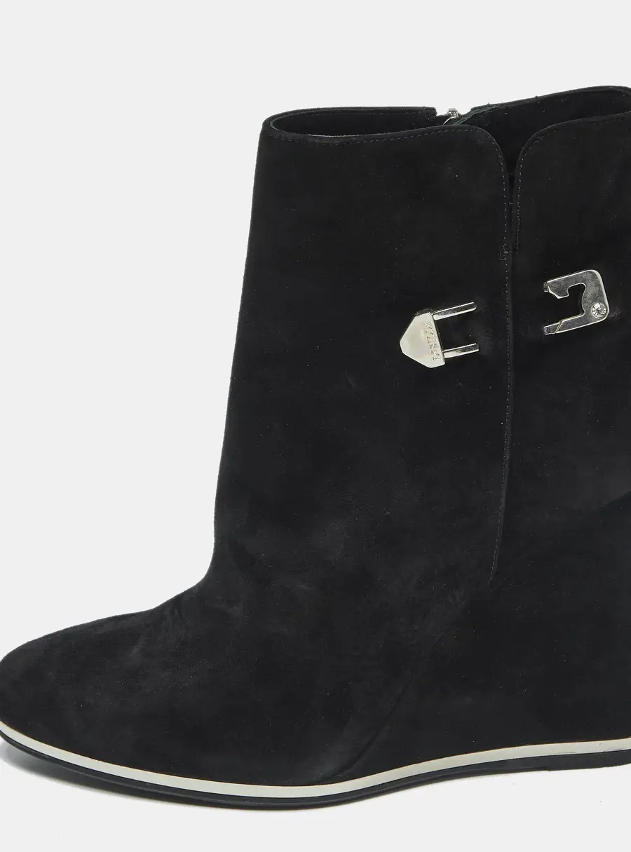Le Silla Black Suede Wedge Ankle Boots Size 40