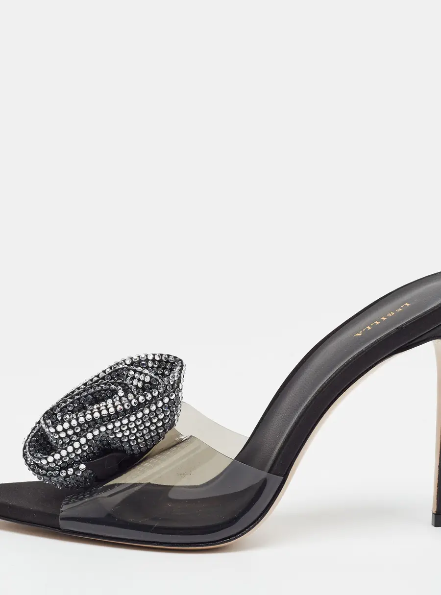 Le Silla Rose Applique Size 40 Black PVC and Satin Slide Sandals