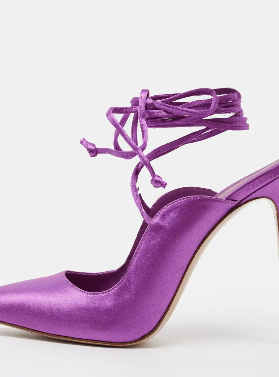 Le Silla Ivy Size 40 Purple Satin Ankle Wrap Pumps