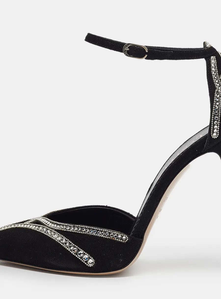 Le Silla Black Suede Crystal Embellished Mary Jane Pumps Size 38.5
