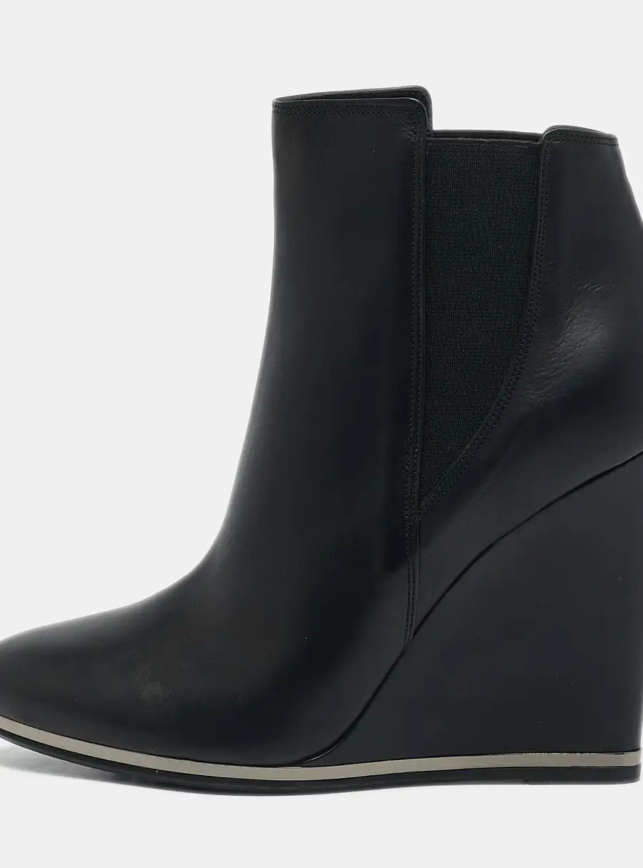 Le Silla Black Leather Wedge Ankle Boots Size 39