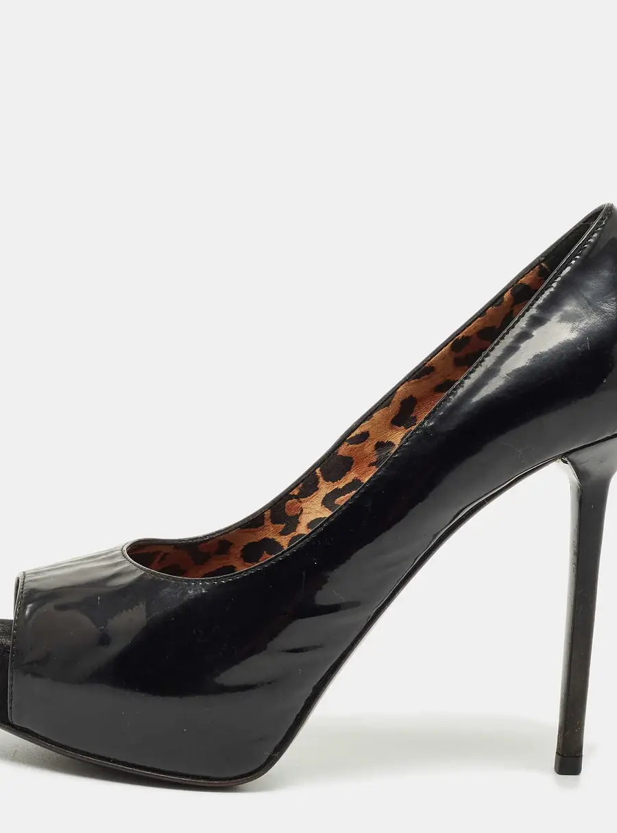 Le Silla Black Patent Leather Peep Toe Platform Pumps Size 36.5