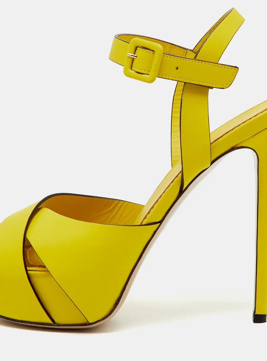 Le Silla Yellow Leather Ankle Strap Platform Sandals Size 39