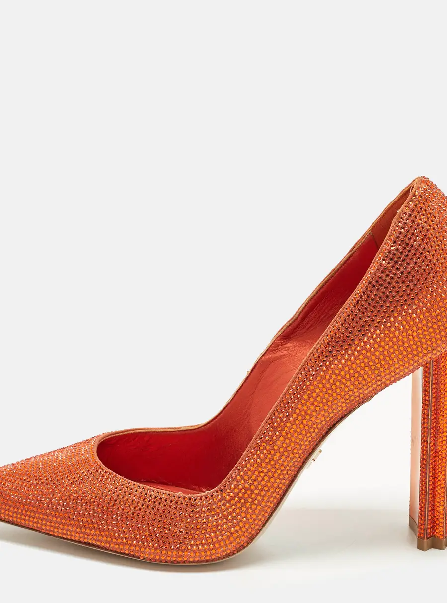 Le Silla Size 39 Orange Crystals and Suede Pointed Toe Pumps