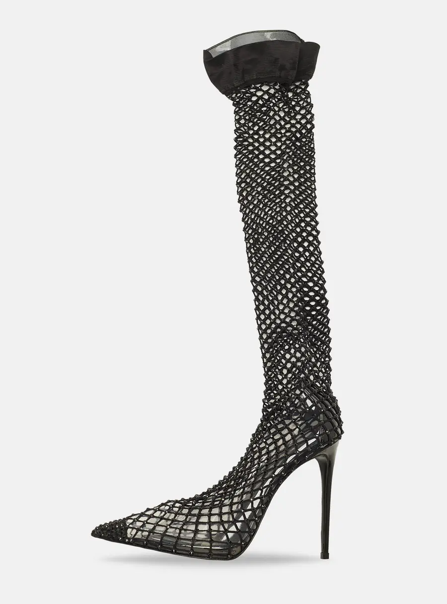 Le Silla Gilda Size 38 Black Mesh and PVC Fishnet Boots