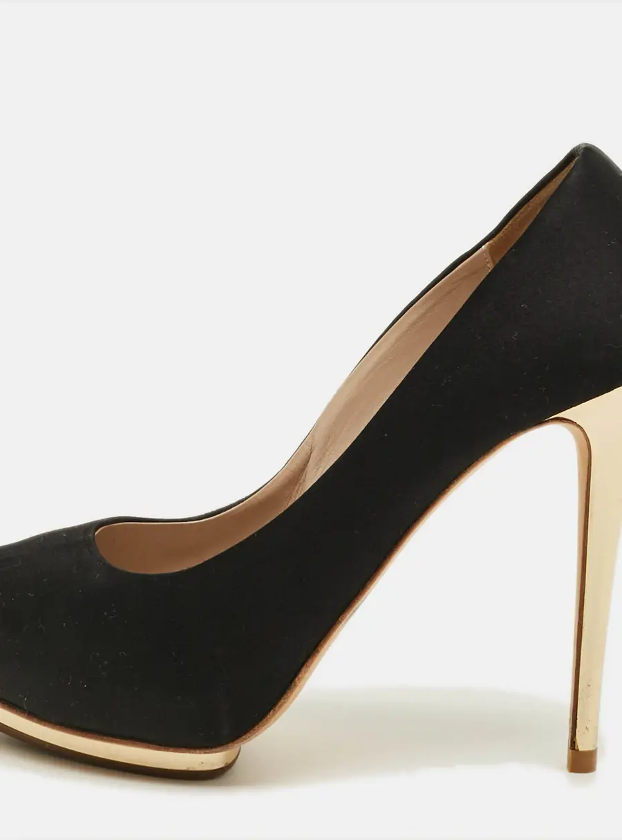 Le Silla Size 38 Black Satin Platform Peep Toe Pumps