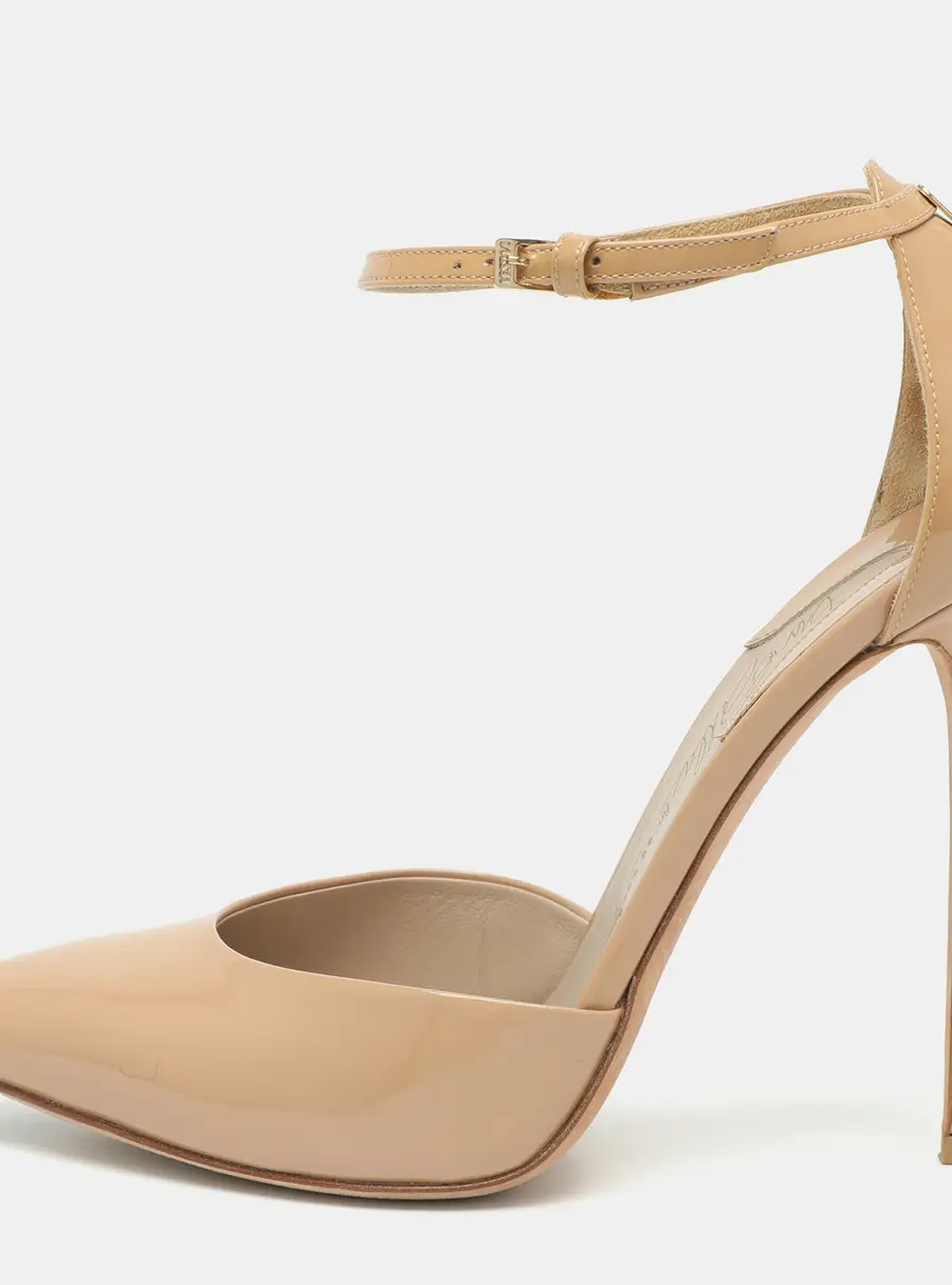 Le Silla Size 39 Beige Patent Leather D'orsay Ankle Strap Pumps