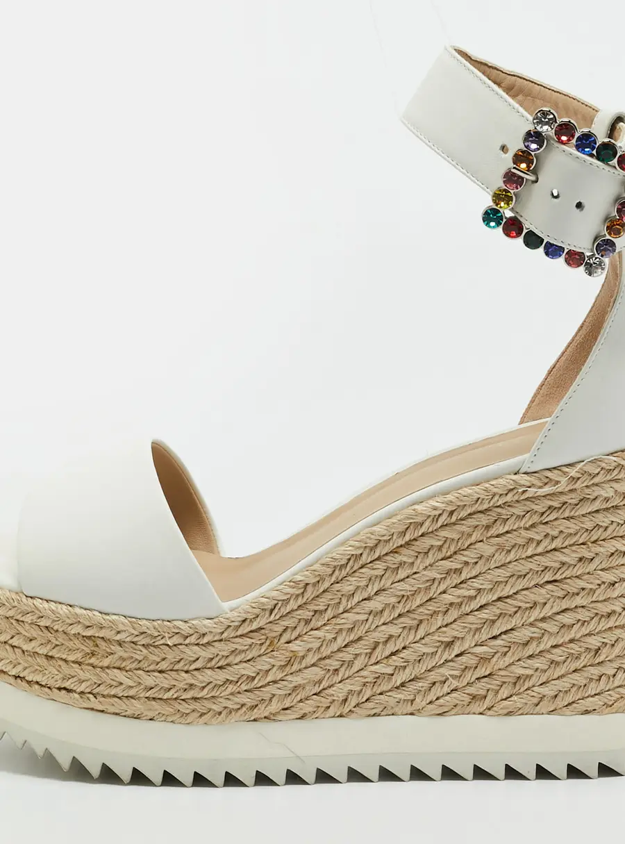 Le Silla Size 38 White Leather Ankle Strap Espadrille Sandals