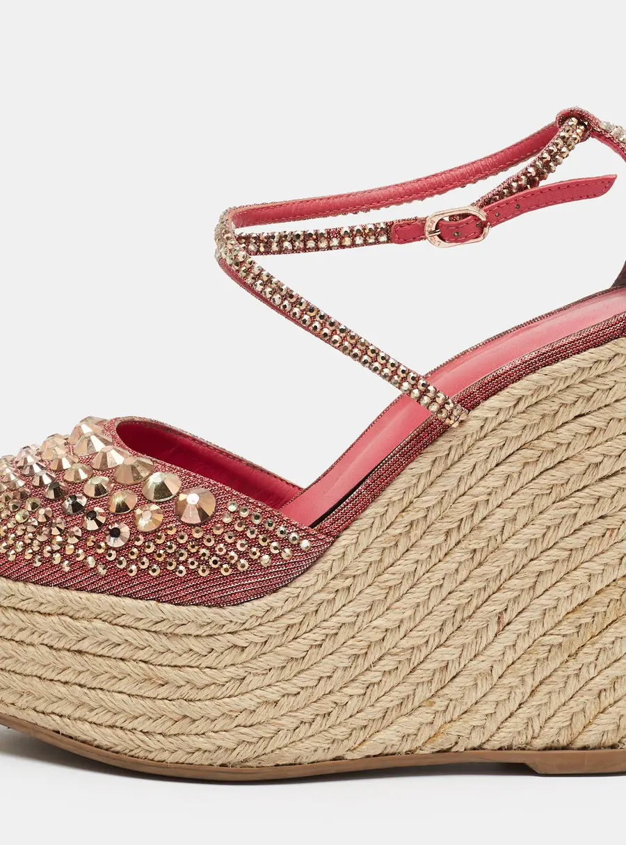 Le Silla Size 38 Purple Leather and Metallic Lurex Fabric Wedge Espadrille Sandals