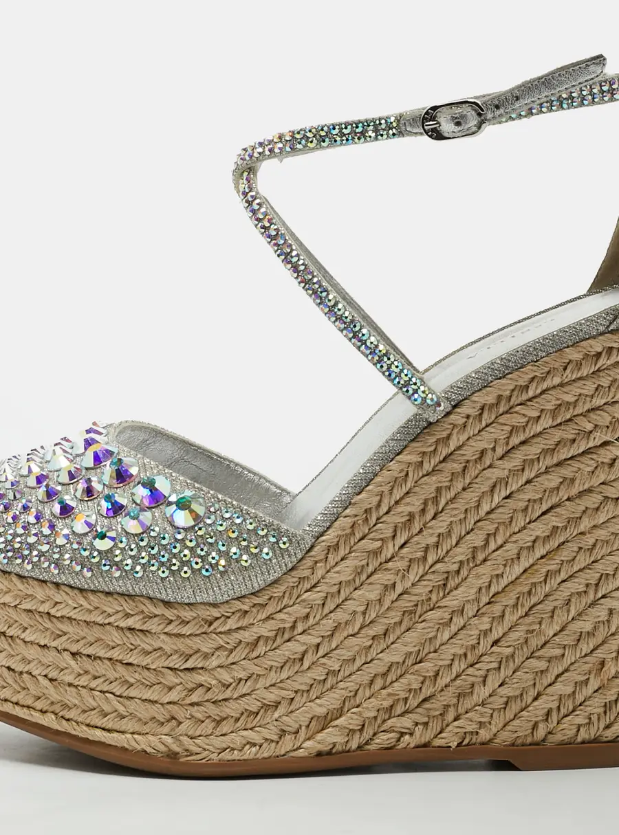 Le Silla Size 38 Silver Lurex Fabric Espadrille Wedge Sandals