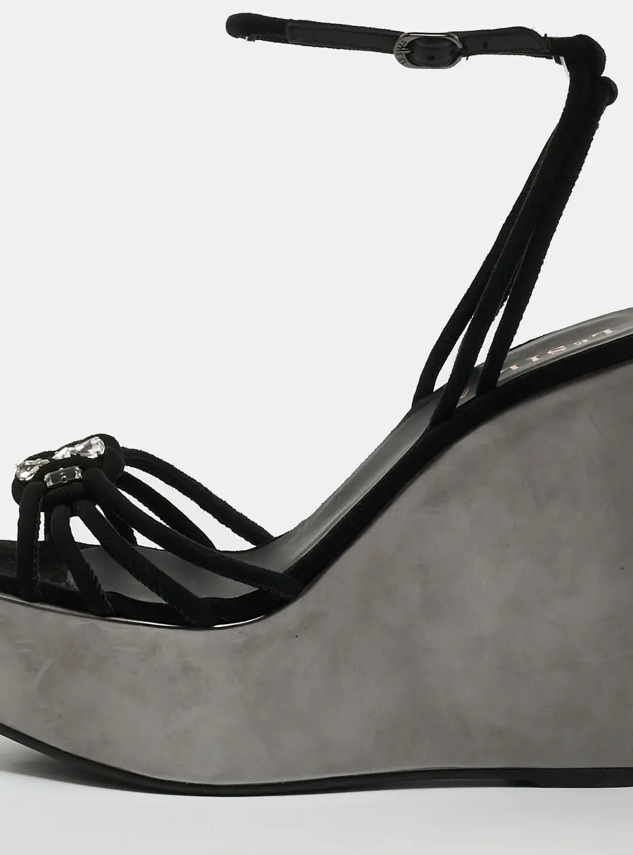 Le Silla Size 38 Black Suede Wedge Sandals